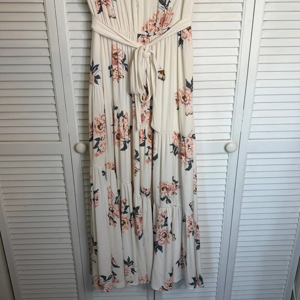 Free People Floral Tiered Maxi Dress Cream Pink Womens 2‎ Cottagecore Feminine